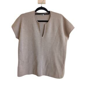 Ann Mashburn Camel Tan Short Sleeve 100% Wool Sweater Top size Large